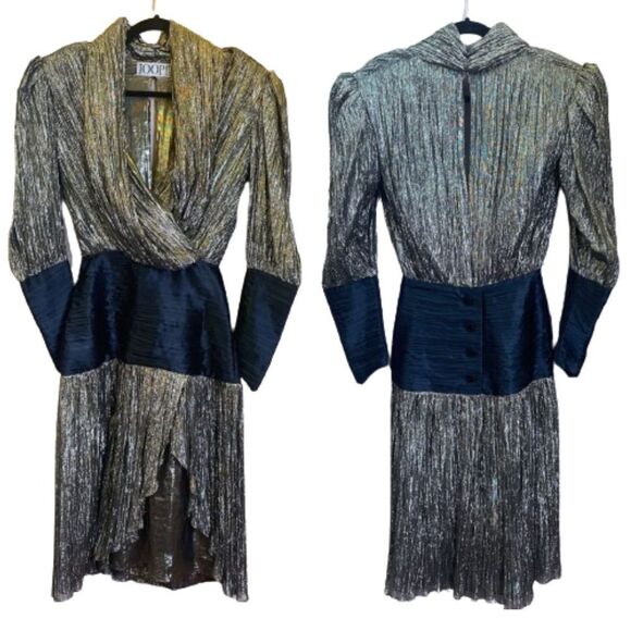 Joop! Dresses & Skirts - Joop! Vintage Long Sleeve Metallic Thread Structured Asymmetrical Hem Mini Dress
